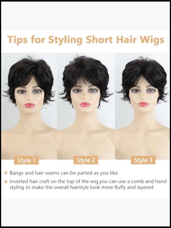 Short Curly Wigs for Women Shaggy Layered Pixie Cut with Bangs Heat Synthetic main image 5